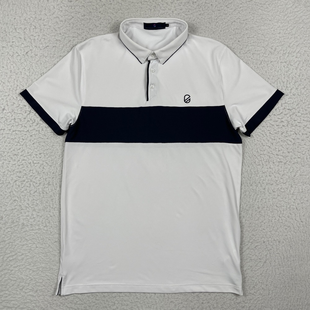 Extracurricular Polo Shirt Mens M White Navy Colorblock Golf Sporty Athleisure